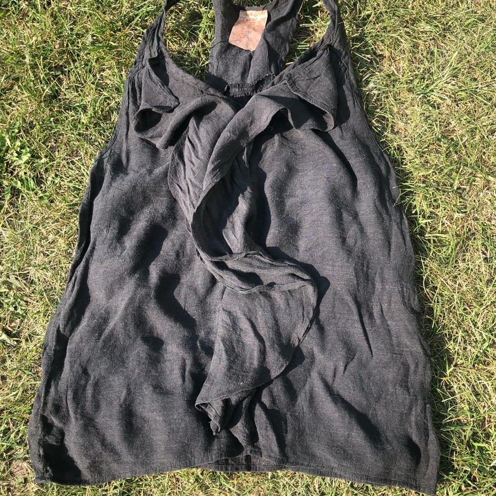 Women's Black Ruffle-Front Halter Tank Top